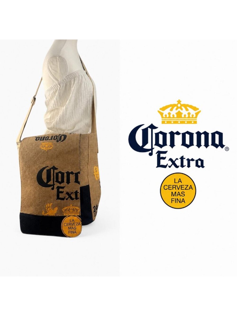 Corona Extra Upcycled Burlap Messenger Bag